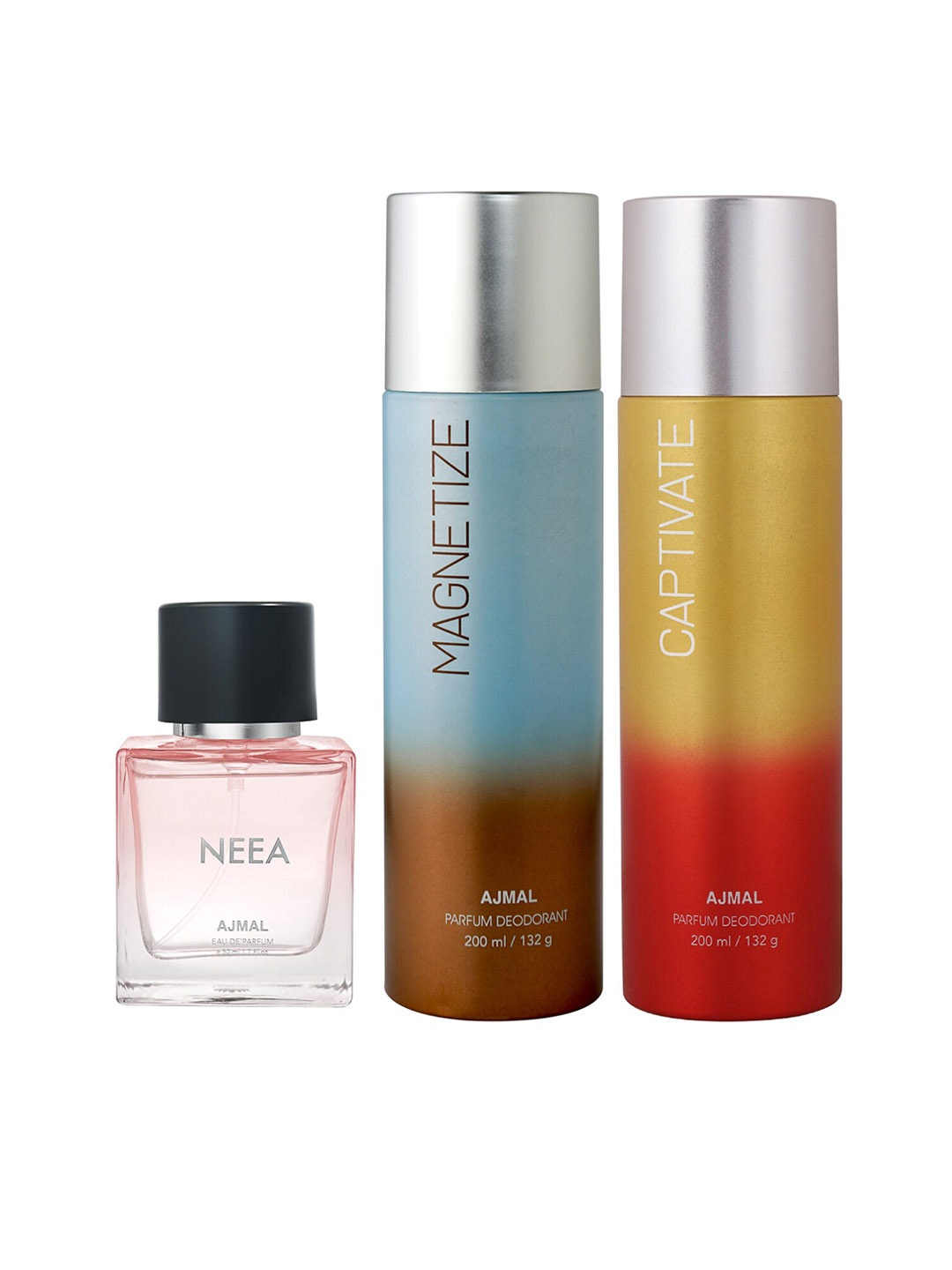 

Ajmal Neea Eau de Parfum 50ml with Magnetize & Captivate Deodorant 200ml each, Pink