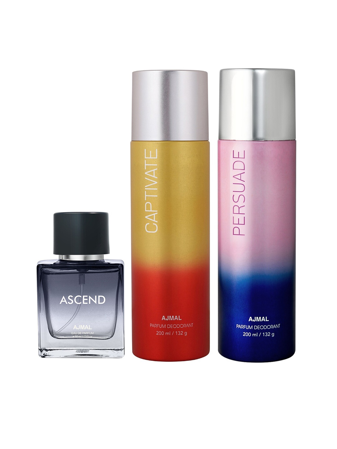 

Ajmal Ascend Eau de Parfum 50ml with Captivate & Persuade Deodorant 200ml each, Black