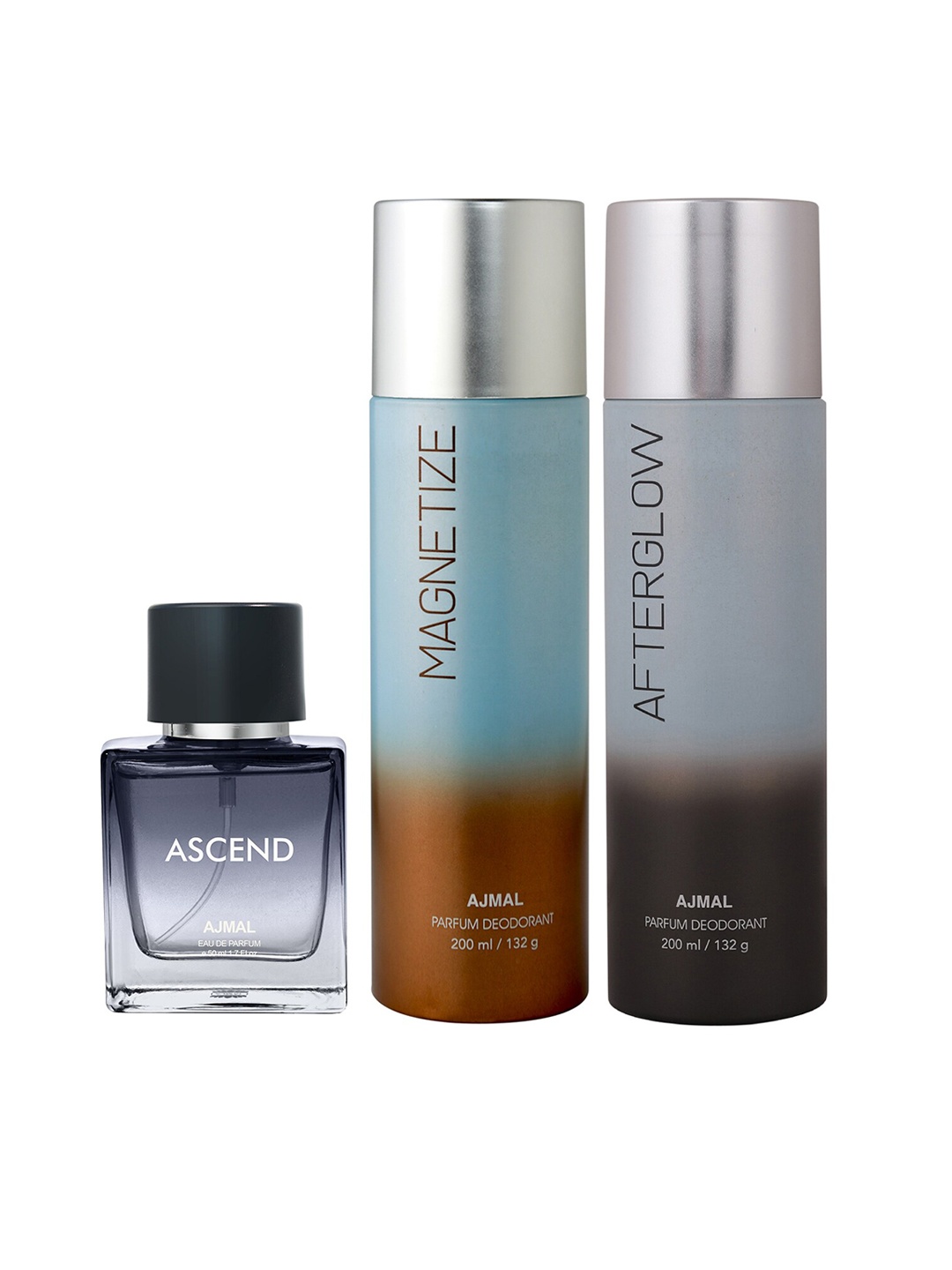 

Ajmal Ascend Eau de Parfum 50ml with Magnetize & AfterGlow Deodorant 200ml each, Black