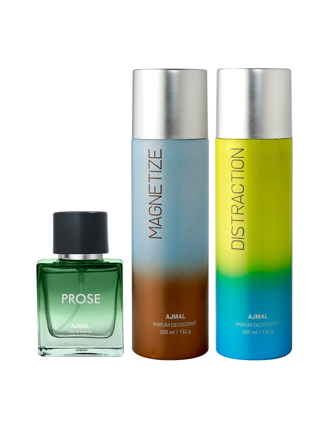 

Ajmal Prose Eau de Parfum 50ml with Magnetize & Distraction Deodorant 200ml each, Green