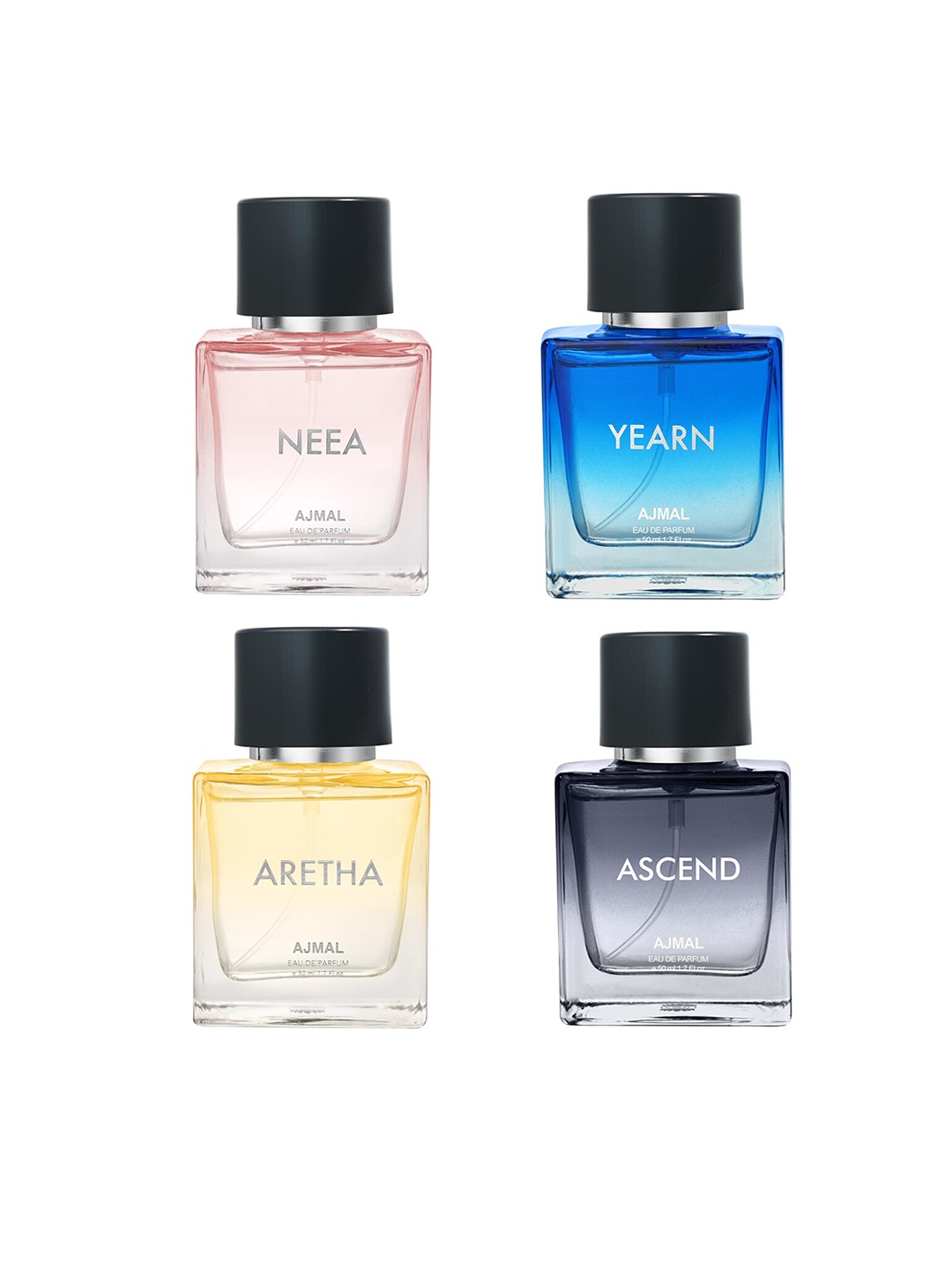 

Ajmal Set of Neea, Yearn, Aretha, Ascend Eau De Parfum - 50 ml Each, Pink