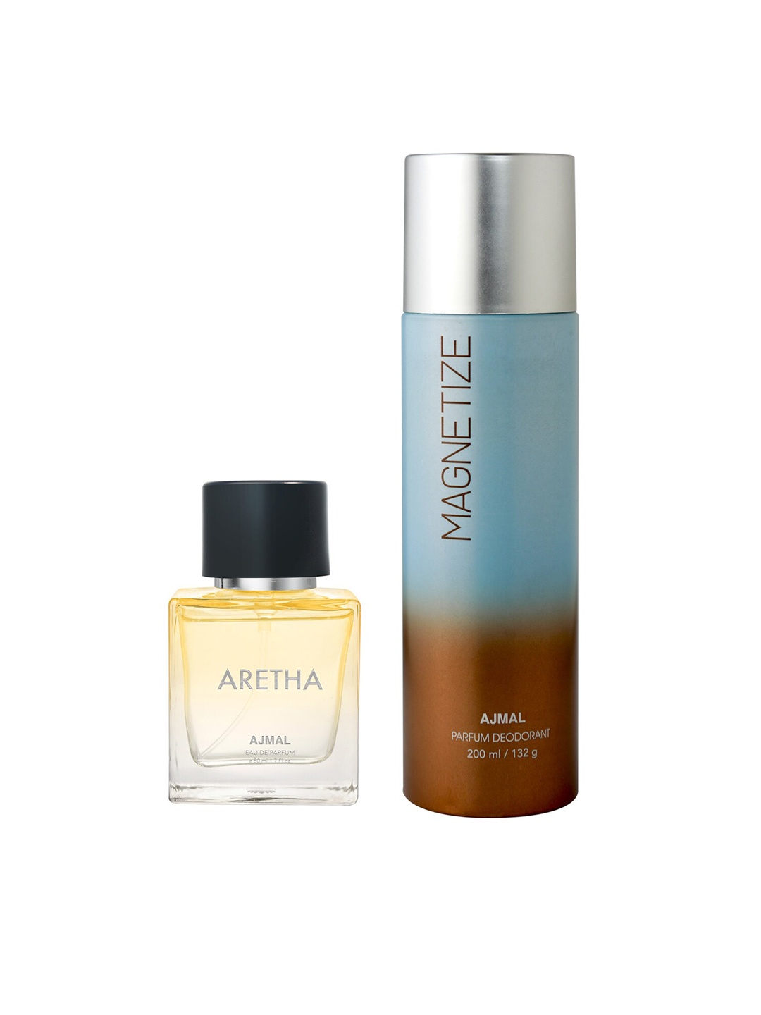 Ajmal Aretha Eau de Parfum 50ml & Magnetize Deodorant 200ml each, Yellow