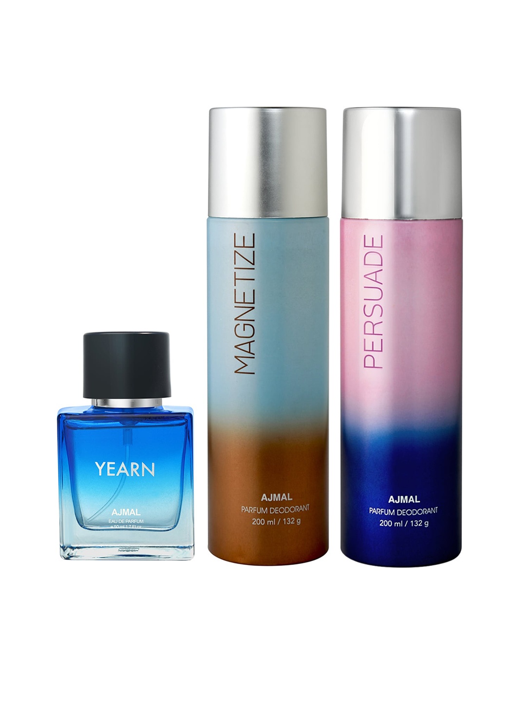 

Ajmal Yearn Eau de Parfum 50ml with Magnetize & Persuade Deodorant 200ml each, Blue