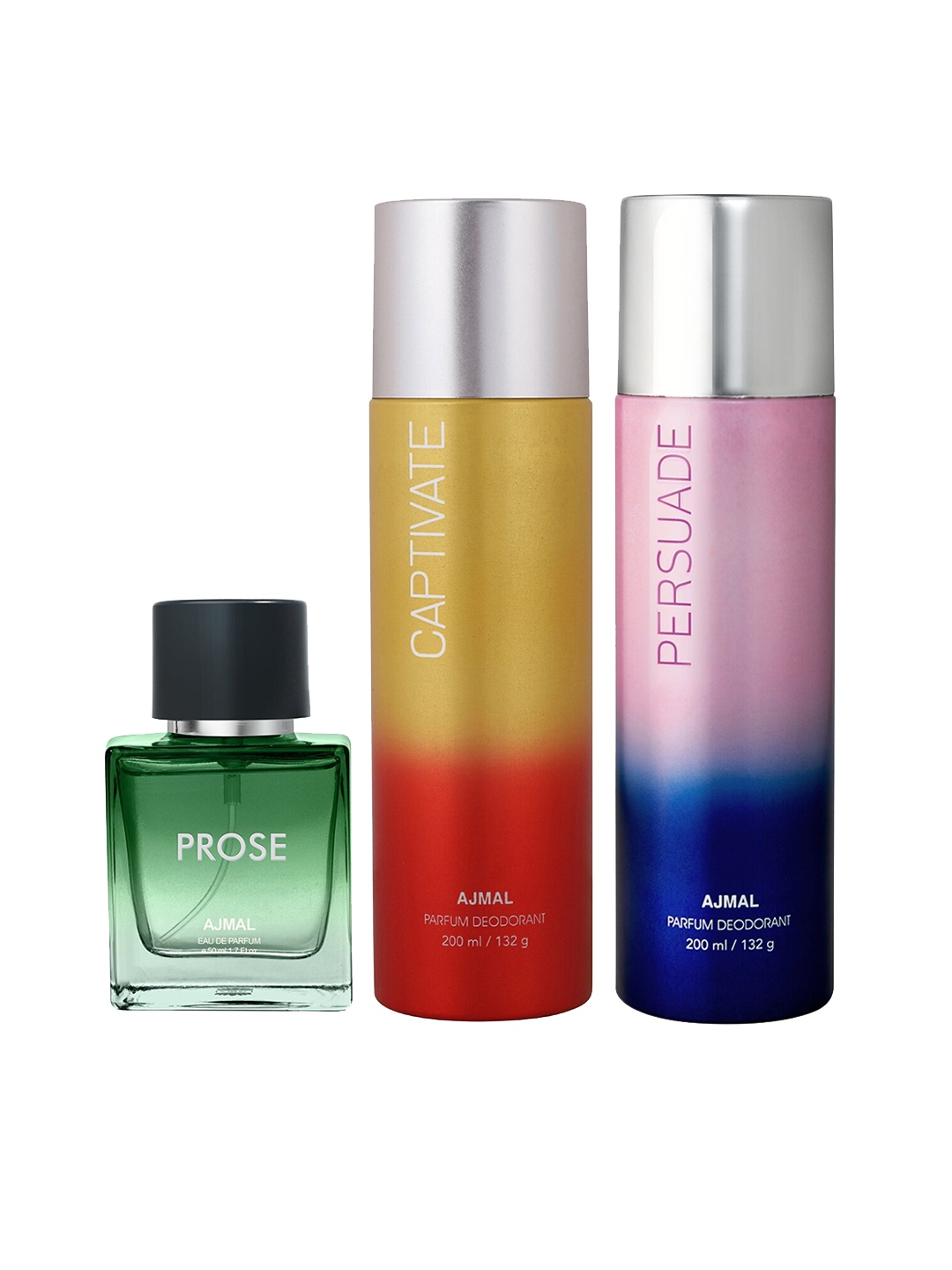 

Ajmal Prose Eau de Parfum 50ml with Captivate & Persuade Deodorant 200ml each, Green