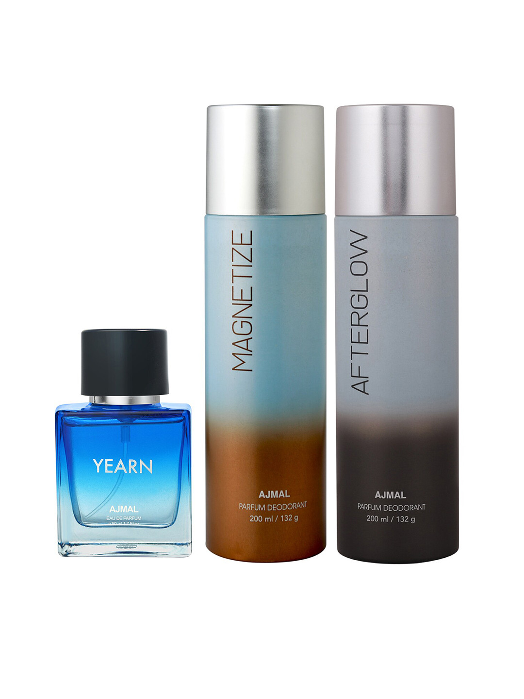 

Ajmal Yearn Eau de Parfum 50ml with Afterglow & Magnetize Deodorant 200ml each, Blue