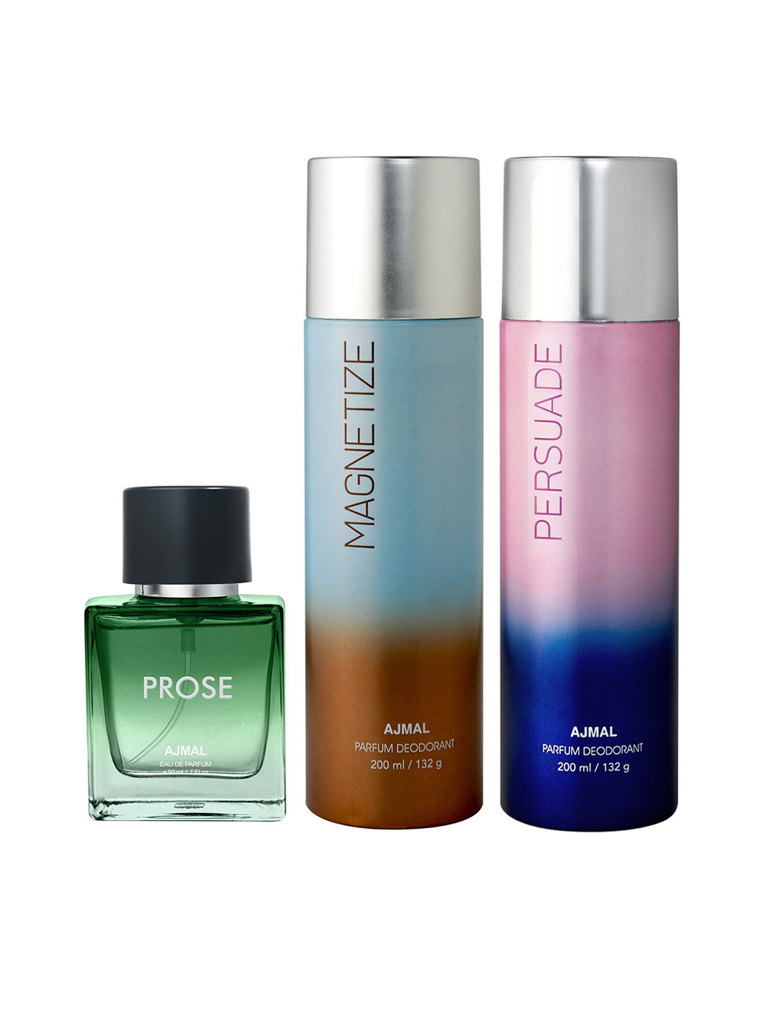 

Ajmal Prose Eau de Parfum 50ml with Magnetize & Captivate Deodorant 200ml each, Green