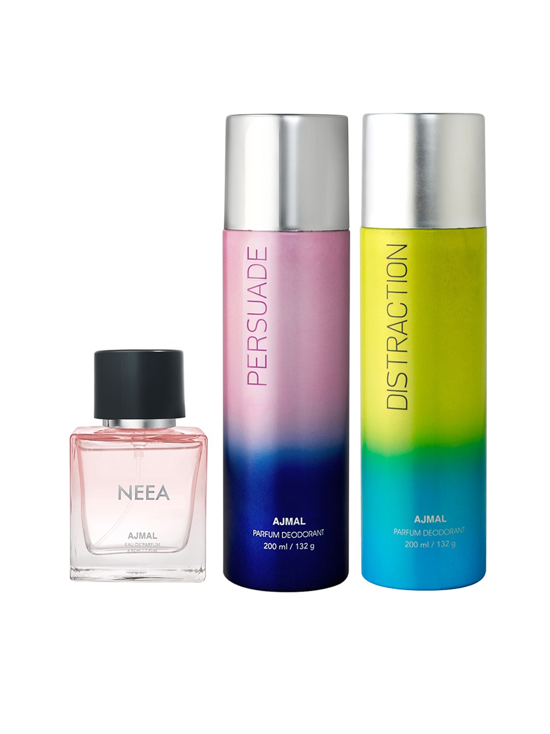 

Ajmal Neea Eau de Parfum 50 ml with Persuade & Distraction Deodorant 200 ml each, Pink