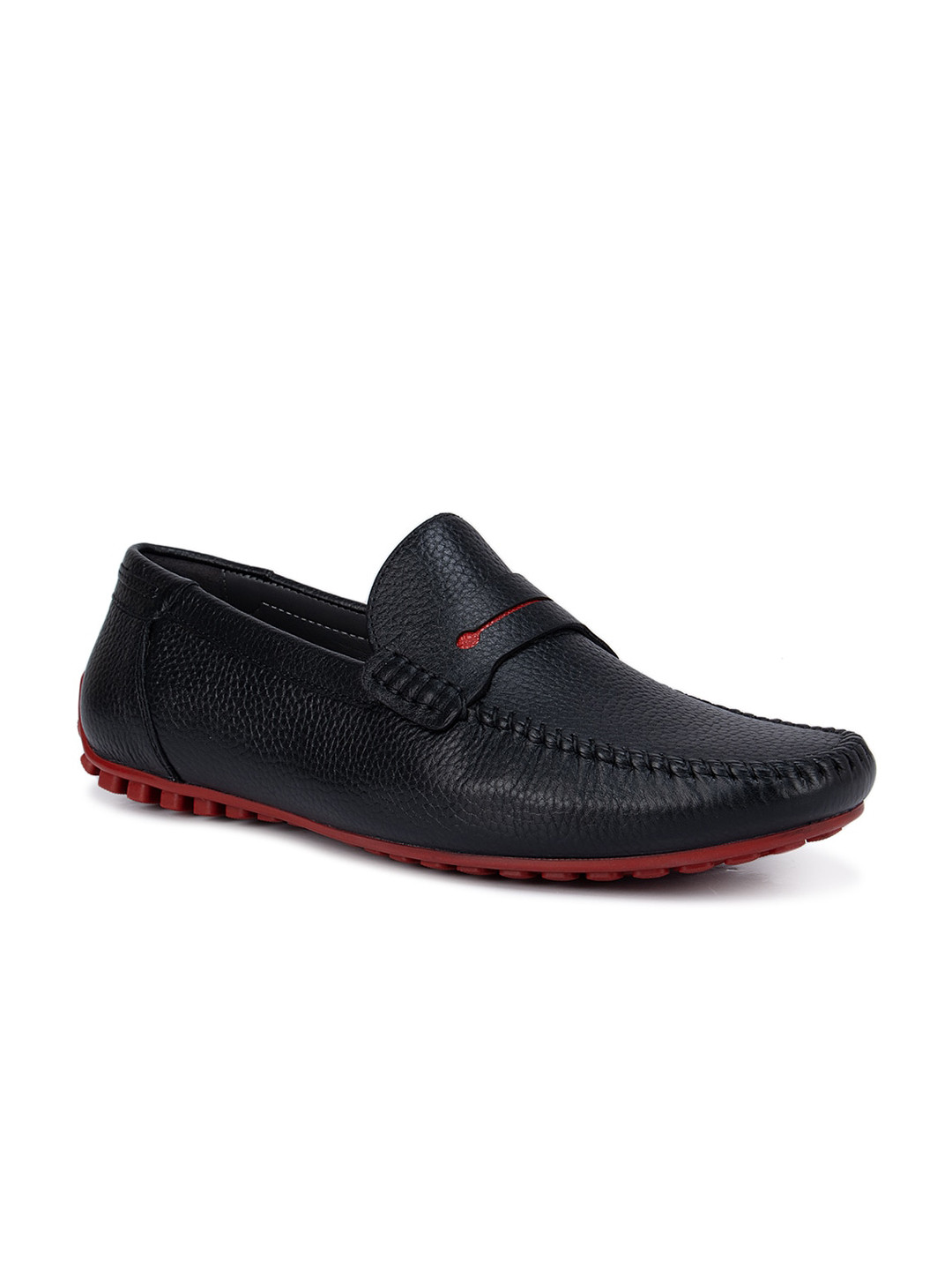 

ROSSO BRUNELLO Men Black Textured Leather Loafers