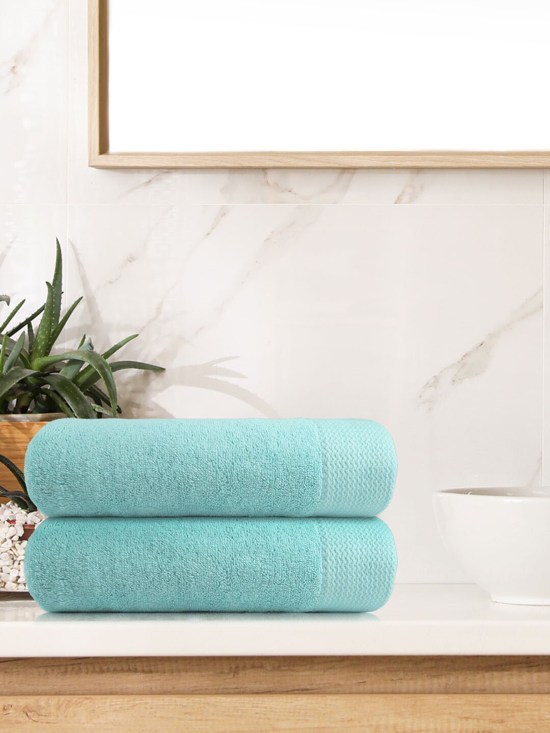 

Trident Turquoise Pack Of 2 Blue 500 GSM Cotton Bath Towel, Turquoise blue