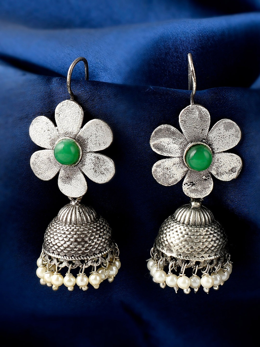 

DASTOOR Silver-Toned Contemporary Jhumkas Earrings