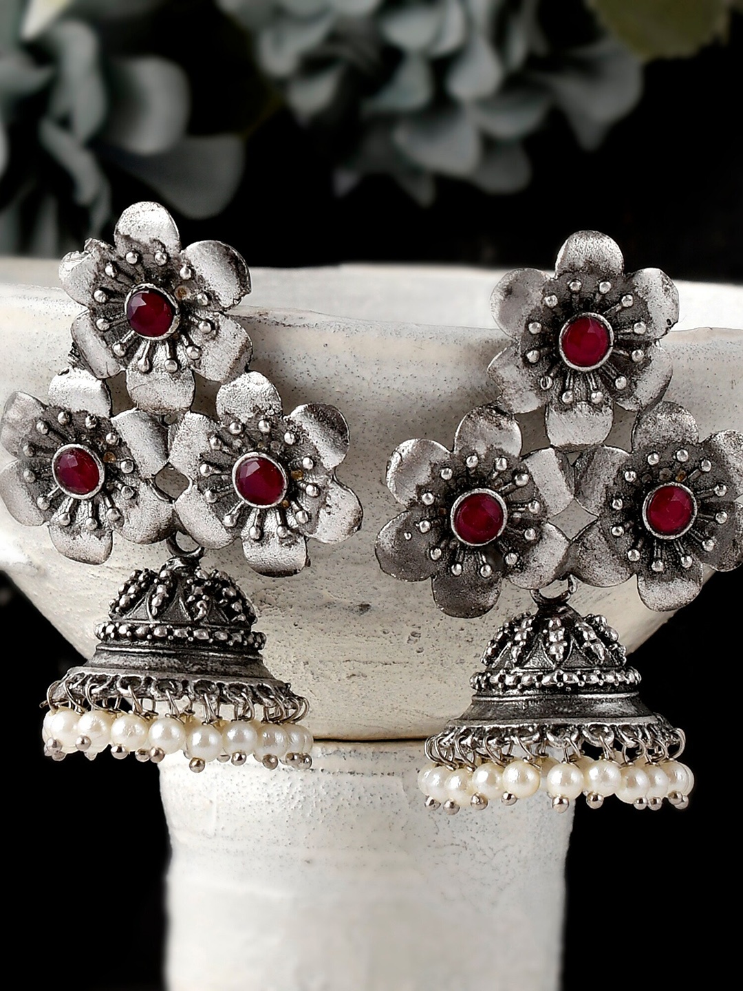 

DASTOOR Silver-Toned Contemporary Jhumkas Earrings