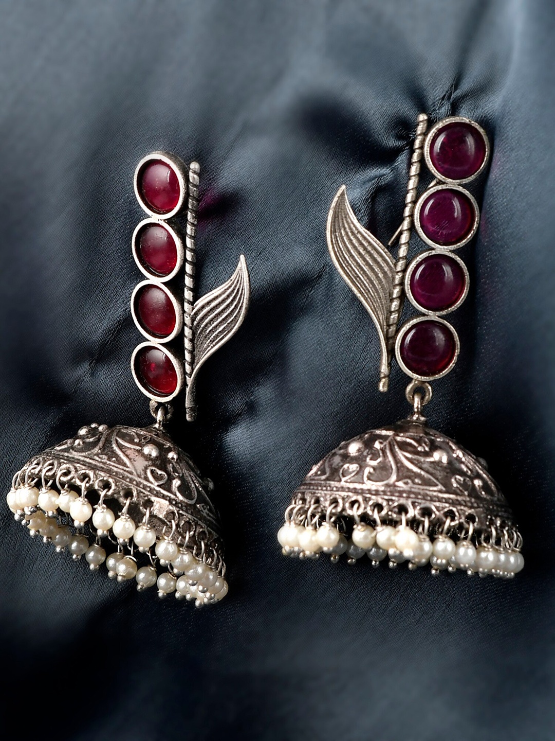 

DASTOOR Silver-Toned Contemporary Jhumkas Earrings