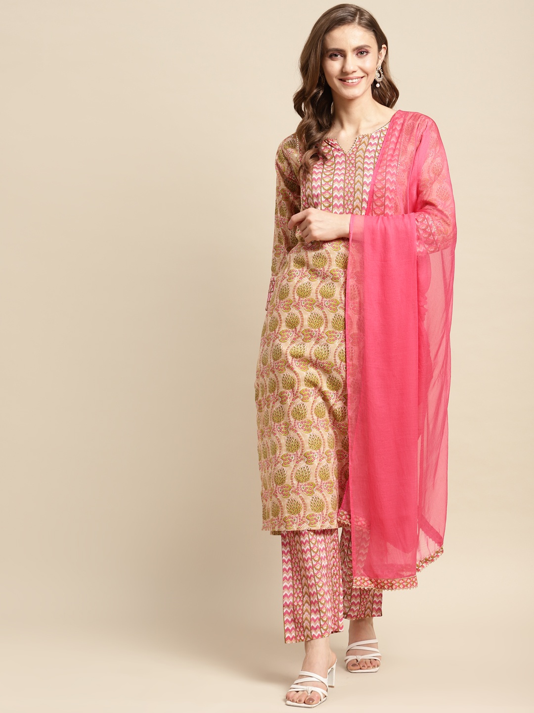 

Prakhya Women Green Floral Print Kurta with Palazzos & With Dupatta