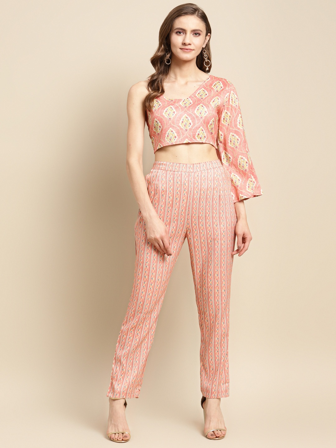 

Prakhya Pink & Off White Printed Top with Trousers