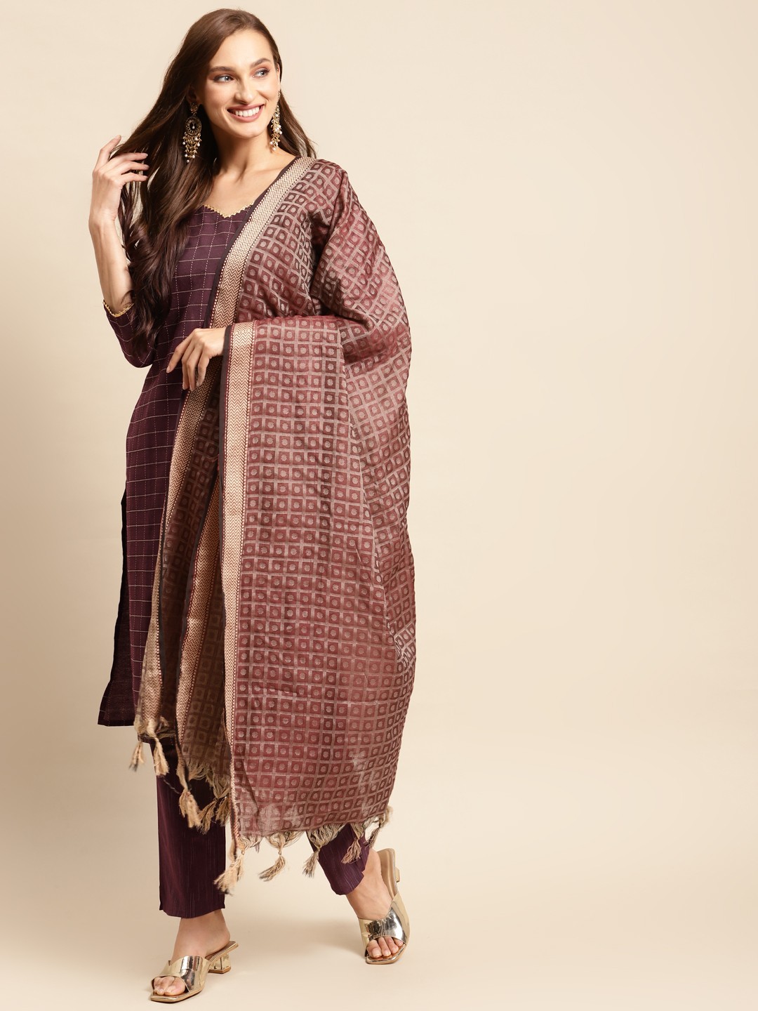 

Prakhya Women Purple Kurta with Palazzos & With Dupatta