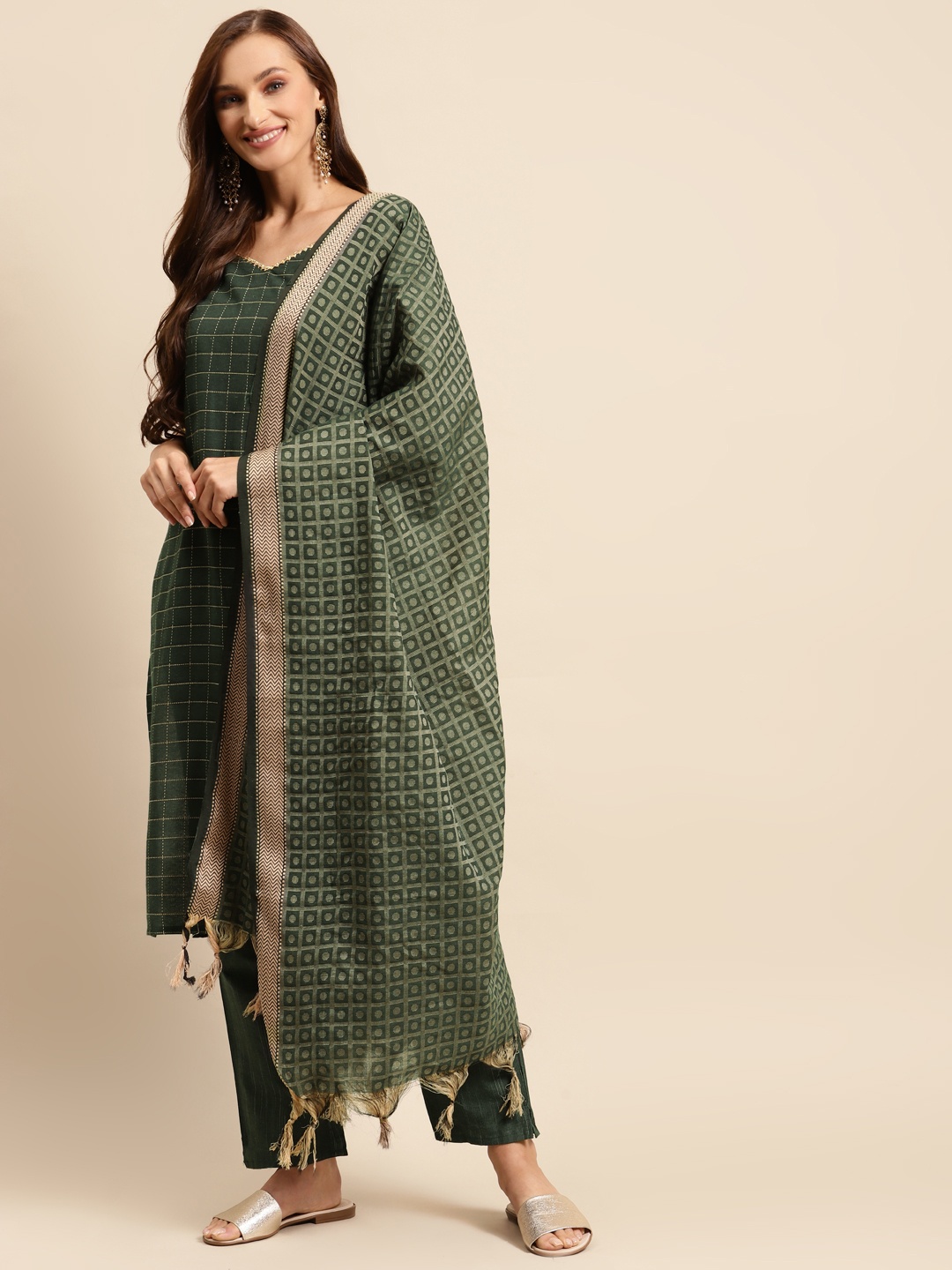 

Prakhya Women Green Gotta Patti Kurta with Palazzos & With Dupatta