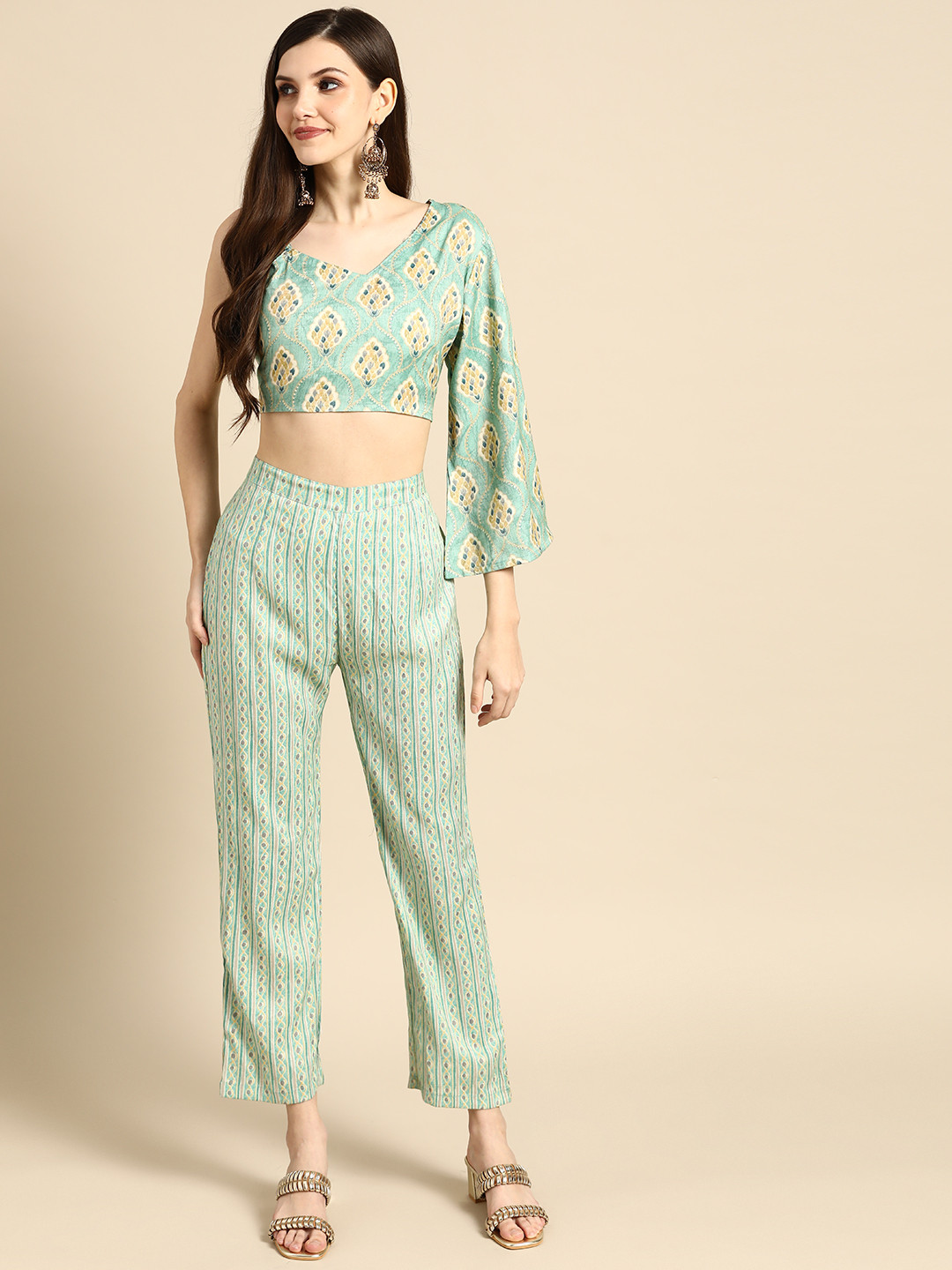 

Prakhya Sage Green & Yellow Ethnic Motifs Print Co-Ord Set