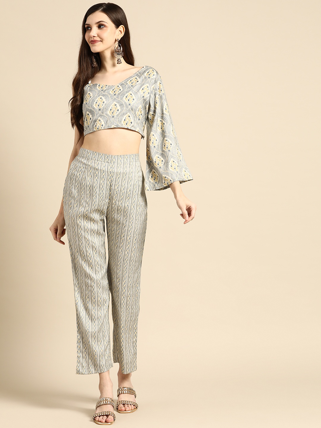 

Prakhya Grey & Yellow Ethnic Motifs Print Co-Ord Set