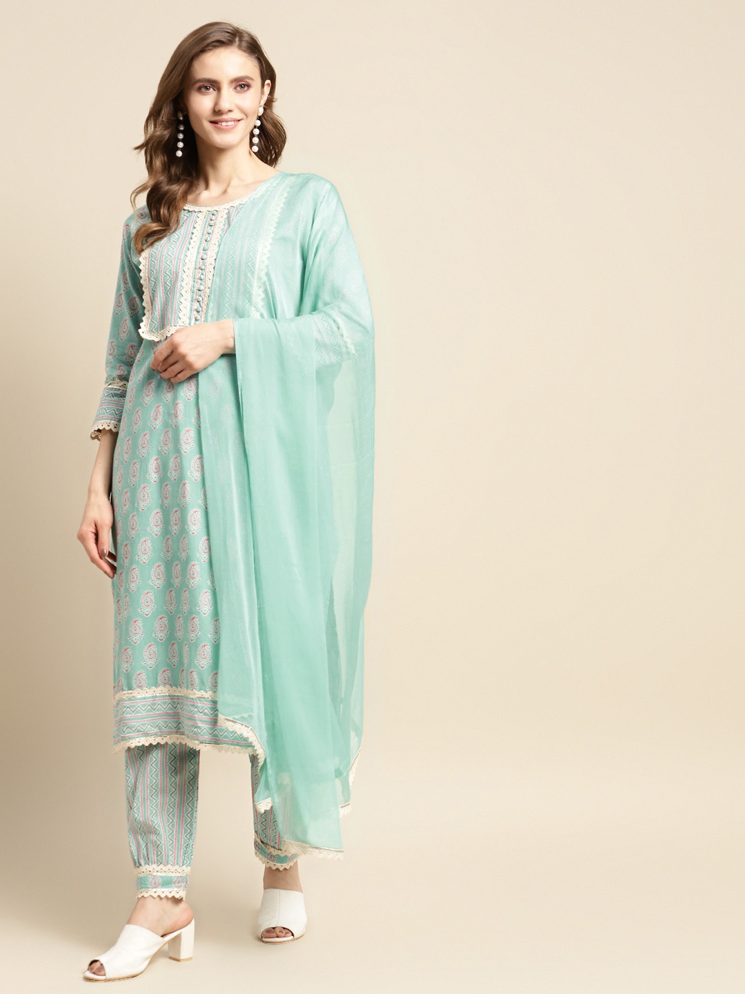 

Prakhya Women Blue Ethnic Motifs Yoke Design Kurta with Palazzos & Dupatta