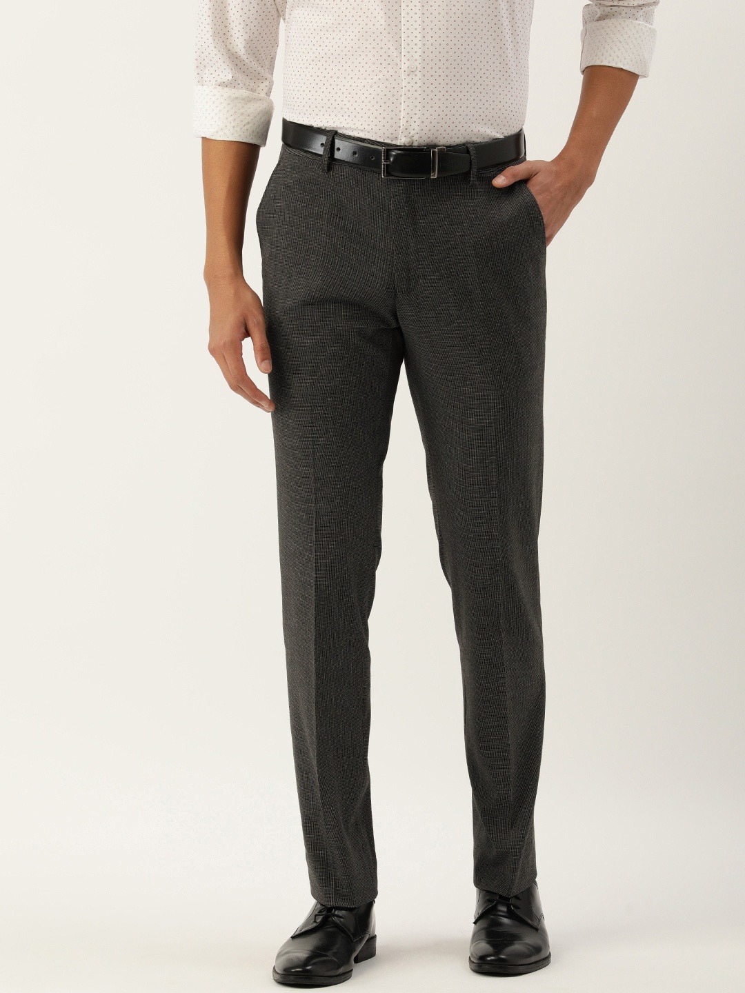 

Peter England Men Black Checked Slim Fit Formal Trousers