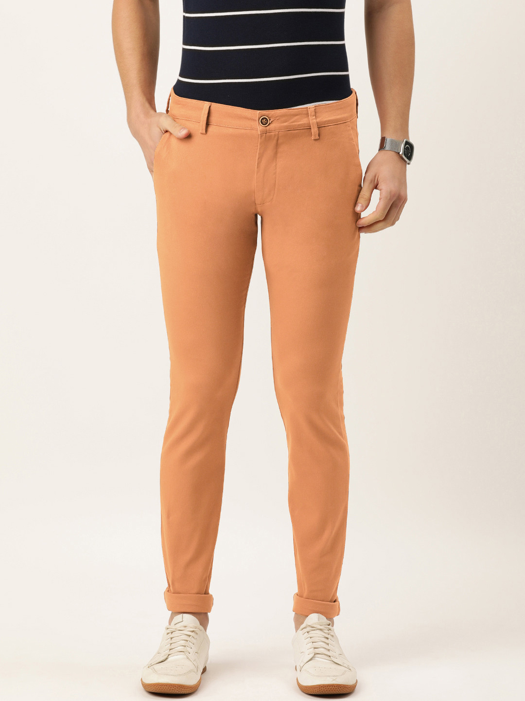

Peter England Men Rust Orange Skinny Fit Chinos Trousers