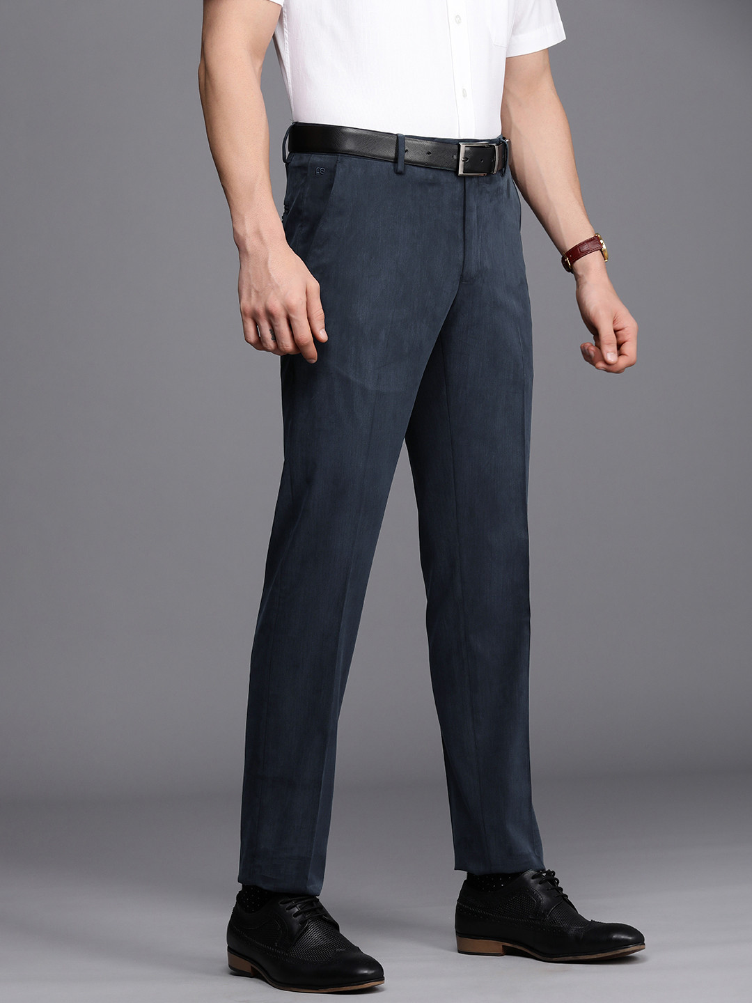 

Peter England Elite Men Navy Blue Solid Slim Fit Trousers