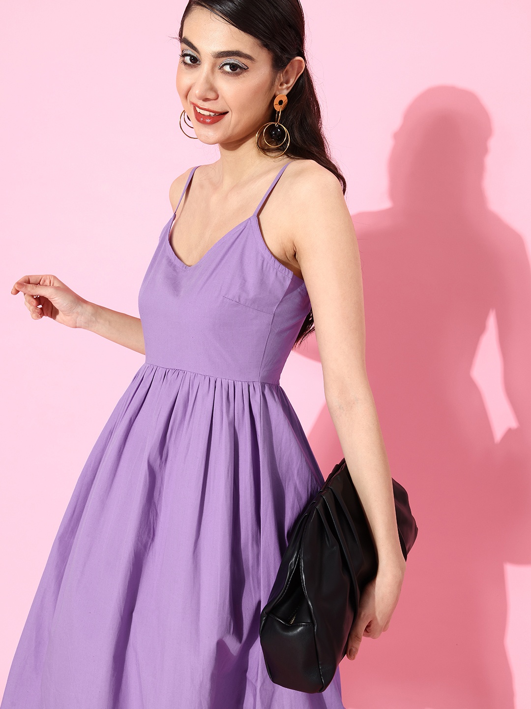 

StyleCast Women Purple Solid Spaghetti Straps Dress