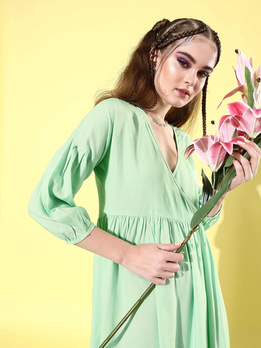

StyleCast Women Enchanting Sea Green Solid Wrap it Up Dress