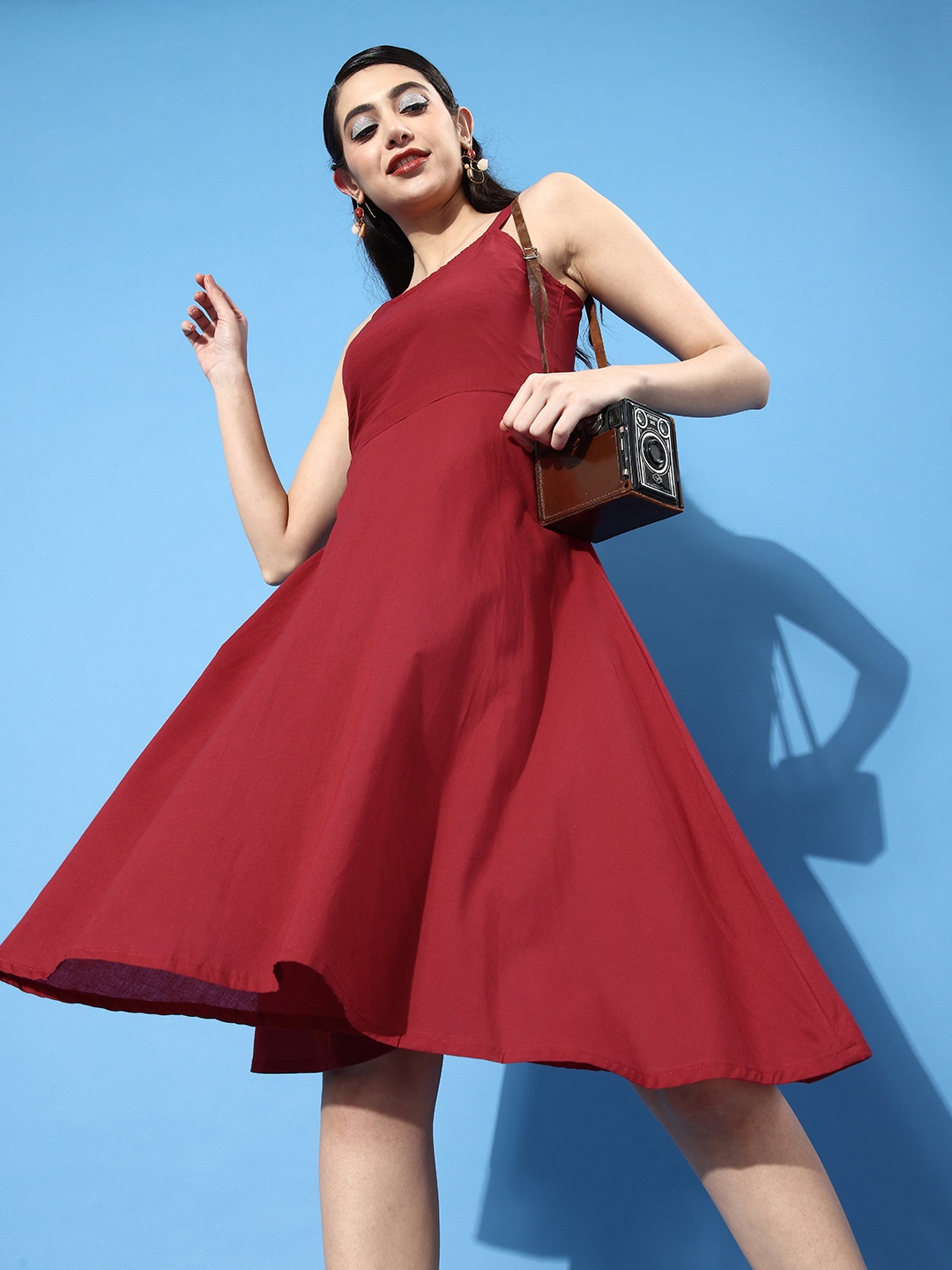 

StyleCast Women Maroon Solid Spaghetti Straps Dress