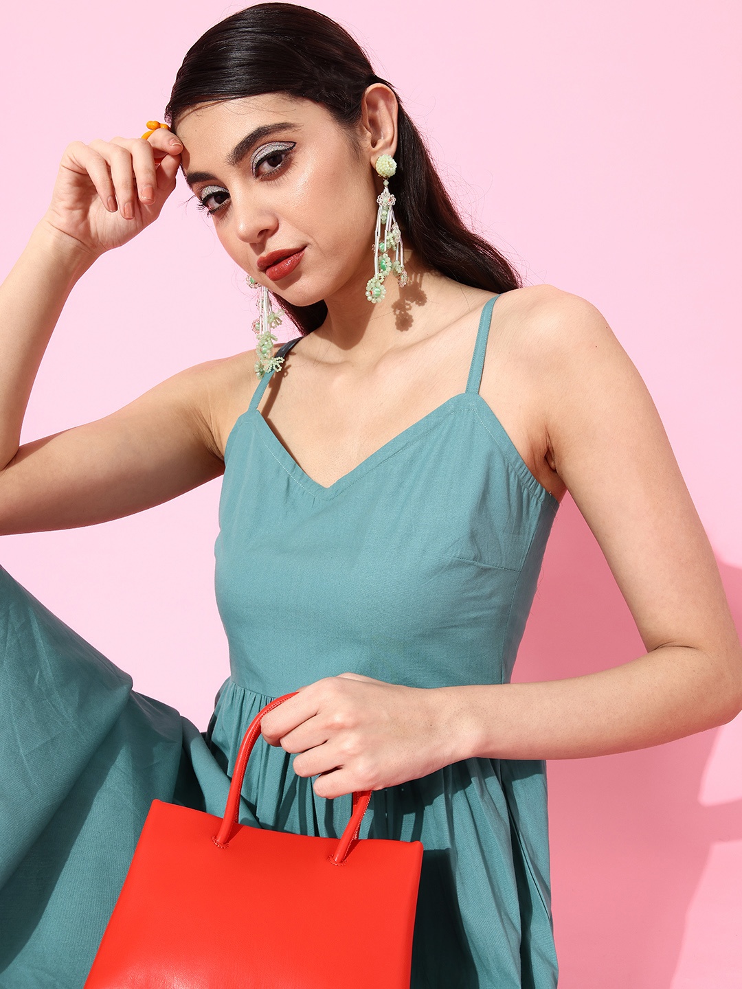 

StyleCast Women Stylish Green Solid Spaghetti Straps Dress