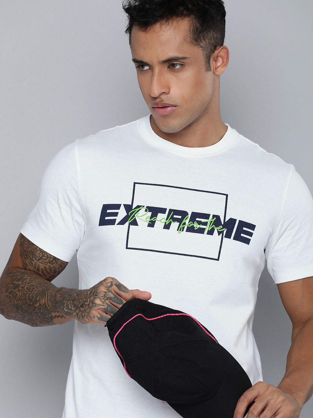 

HRX by Hrithik Roshan Men White Typography Printed Pure Cotton T-shirt