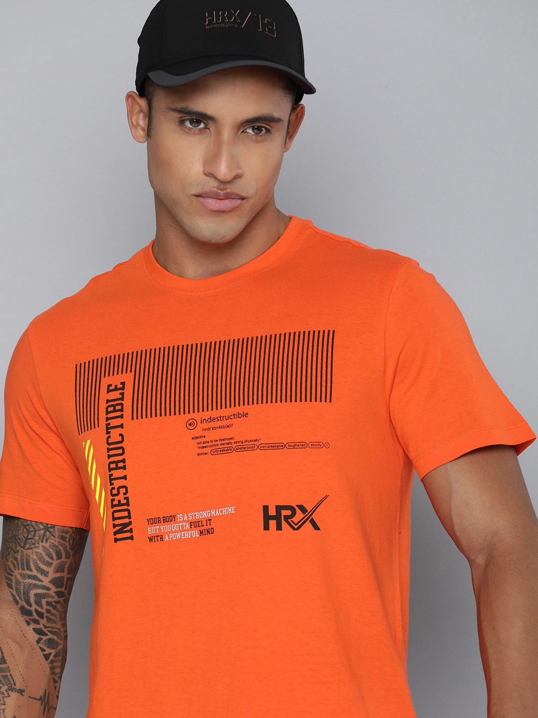 

HRX by Hrithik Roshan Men Orange Printed Pure Cotton T-shirt