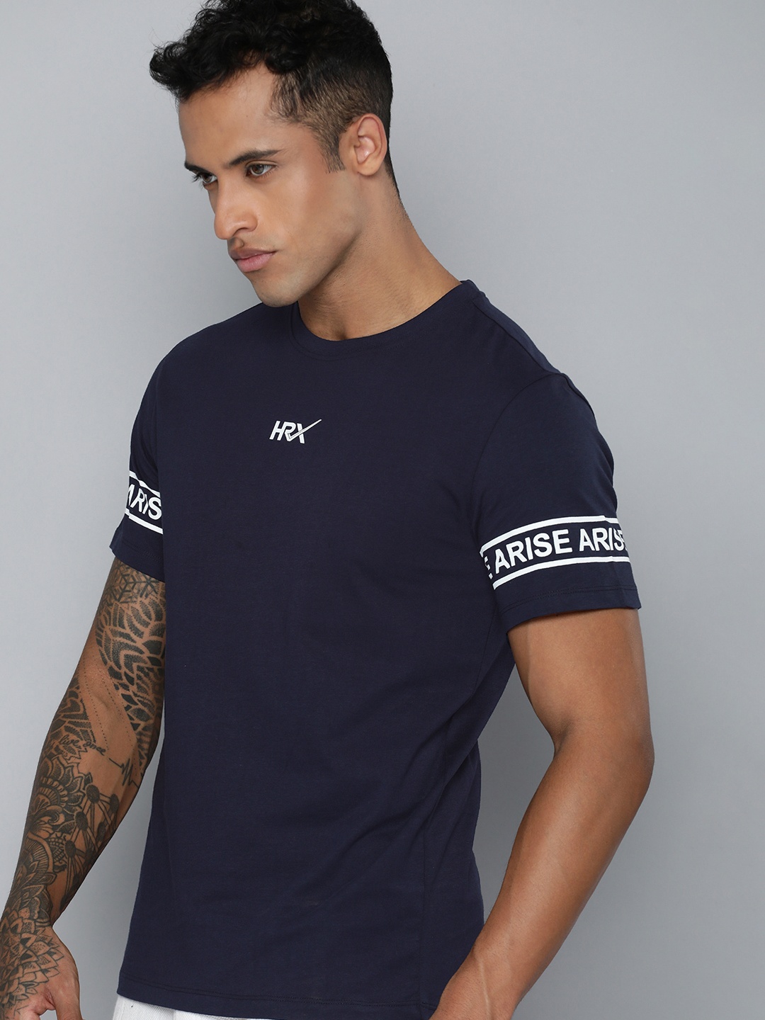 

HRX by Hrithik Roshan Men Navy Blue Typography Printed Pure Cotton T-shirt