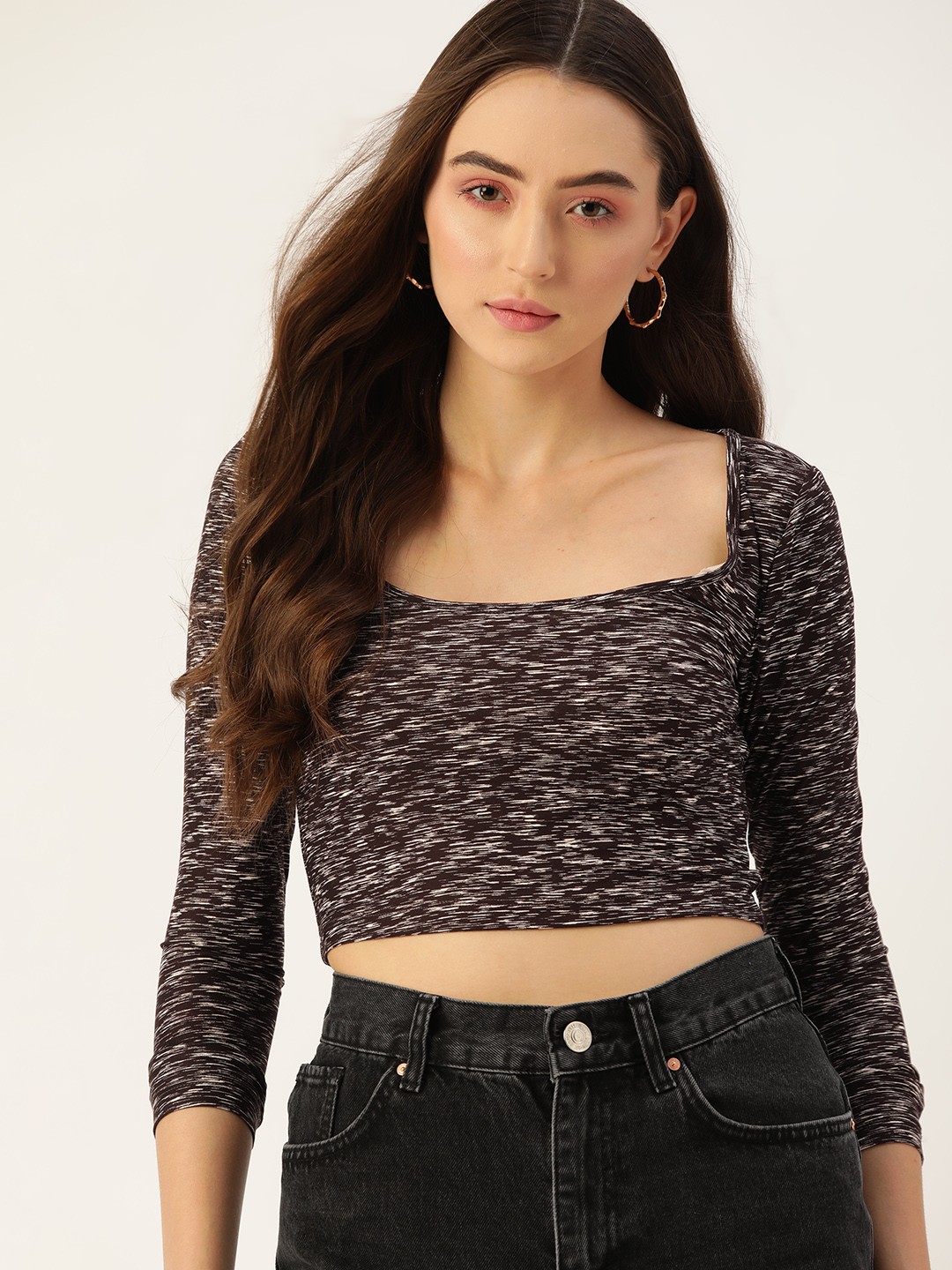 

DressBerry Women Coffee Brown & White Slub Effect T-shirt