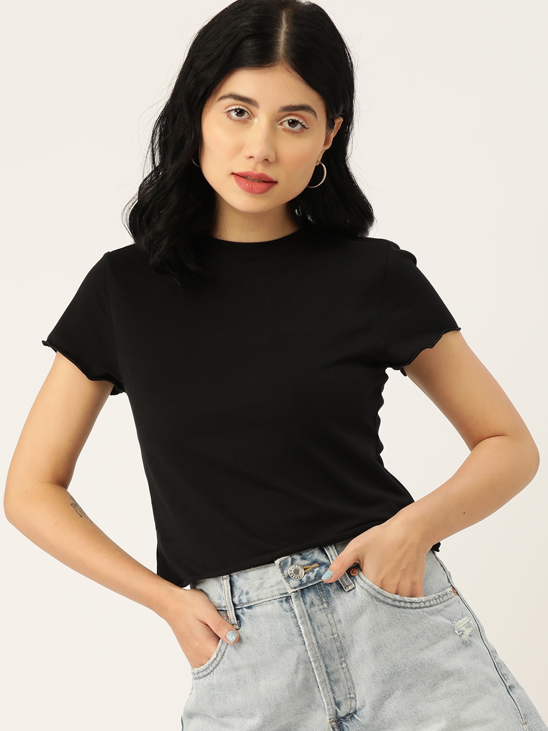 

DressBerry Women Black Solid Knitted T-shirt