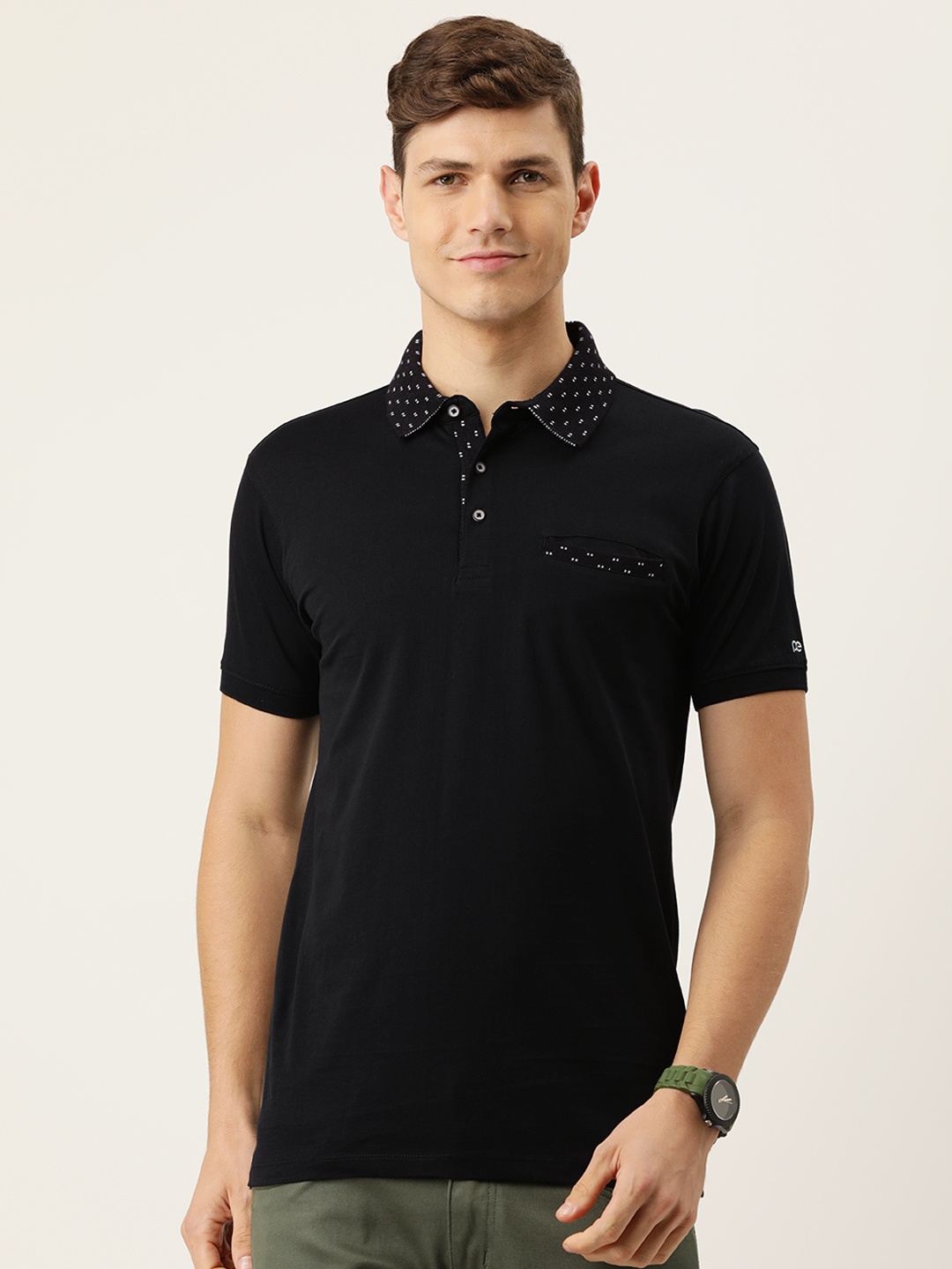 

Peter England Men Black Polo Collar Pure Cotton T-shirt