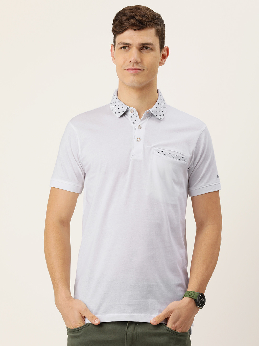 

Peter England Men White Polo Collar Pure Cotton T-shirt