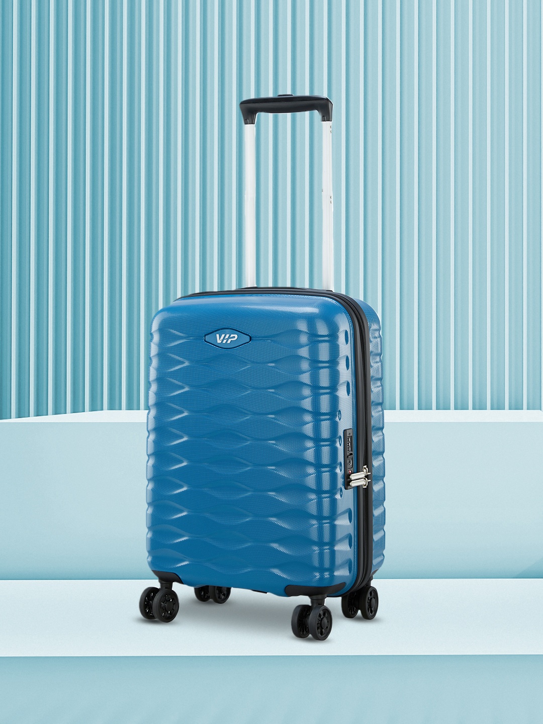 

VIP Textured Foxtrot Avt Medium Trolley Suitcase - 68 cm, Blue