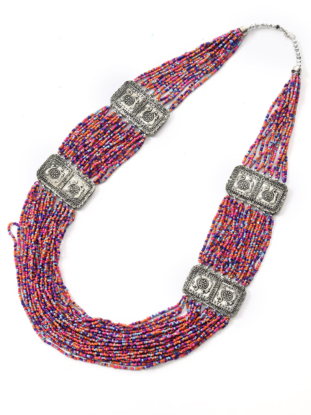 

Ratfanee Silver-Toned & Pink German Silver Silver-Plated Chain