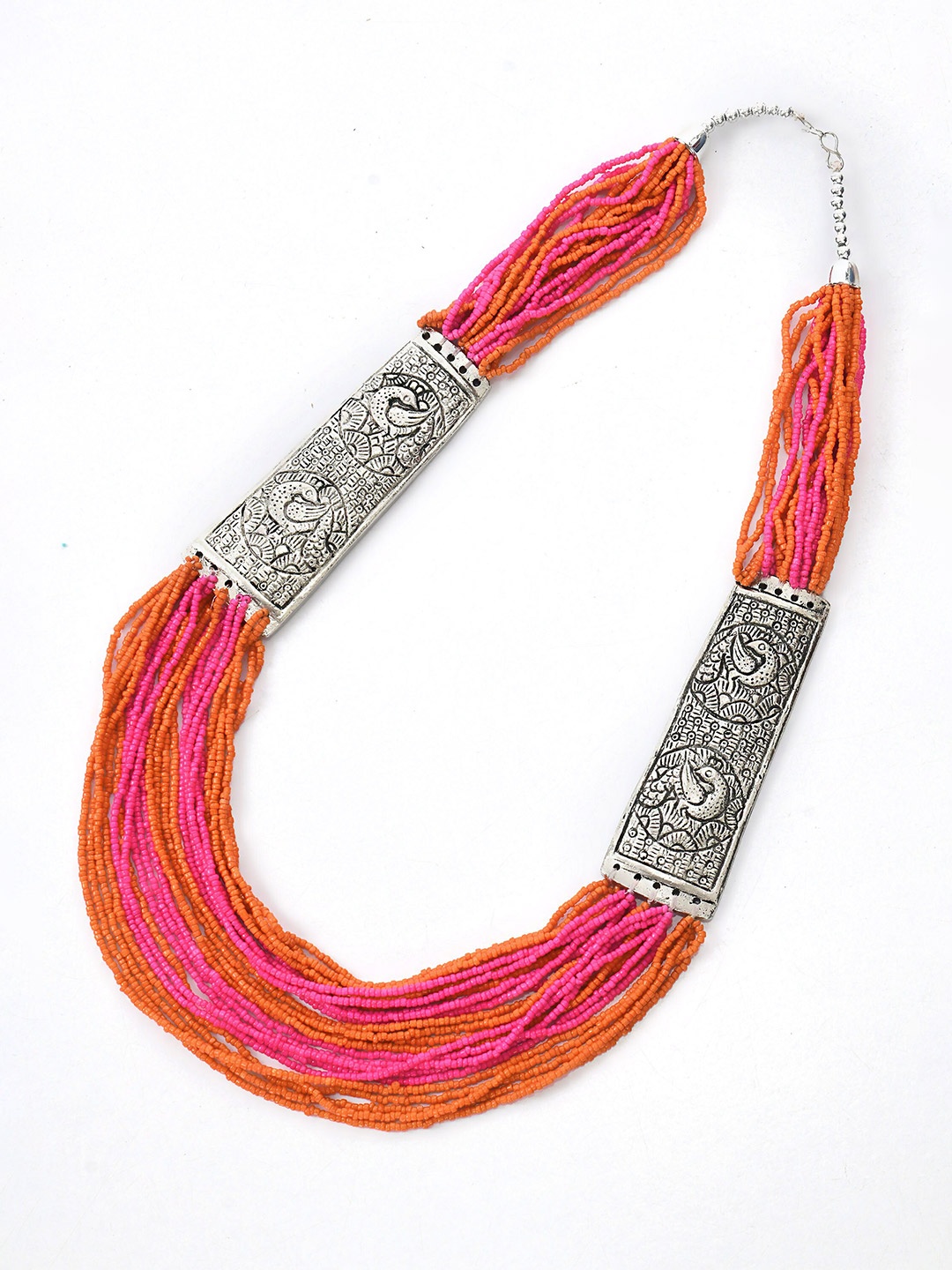 

Ratfanee Silver-Toned Orange & Pink German Silver-Plated Chain