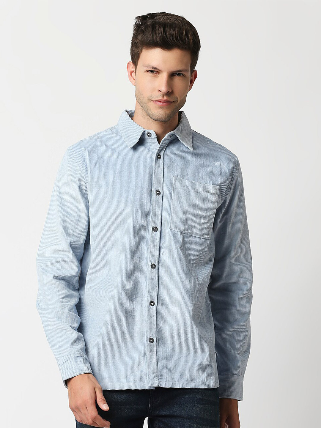 

Blamblack Men Blue Striped Cotton Slim Fit Casual Shirt