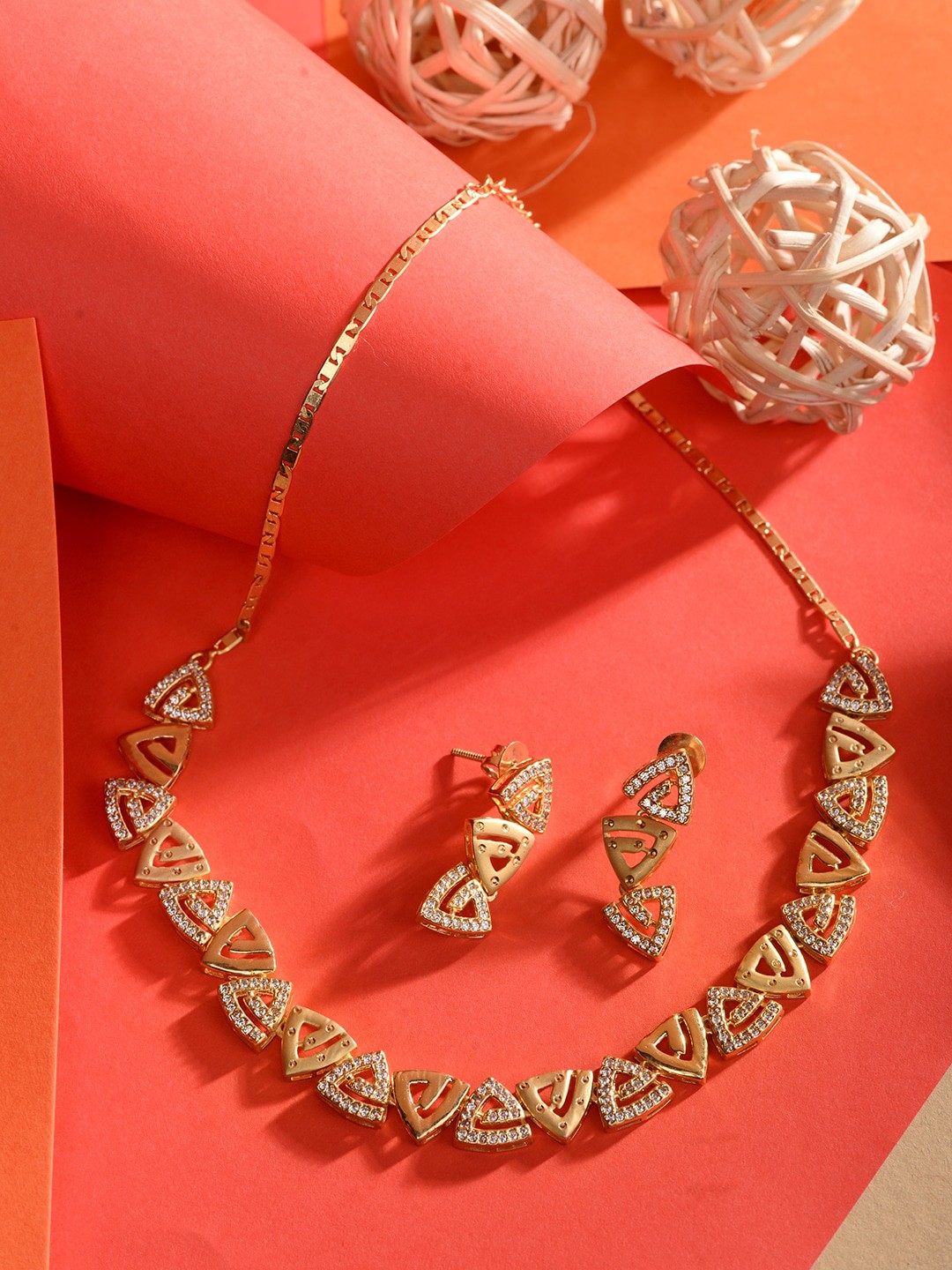 

Saraf RS Jewellery Women Gold-Plated White AD Studded Handcrafted Jewellery Set