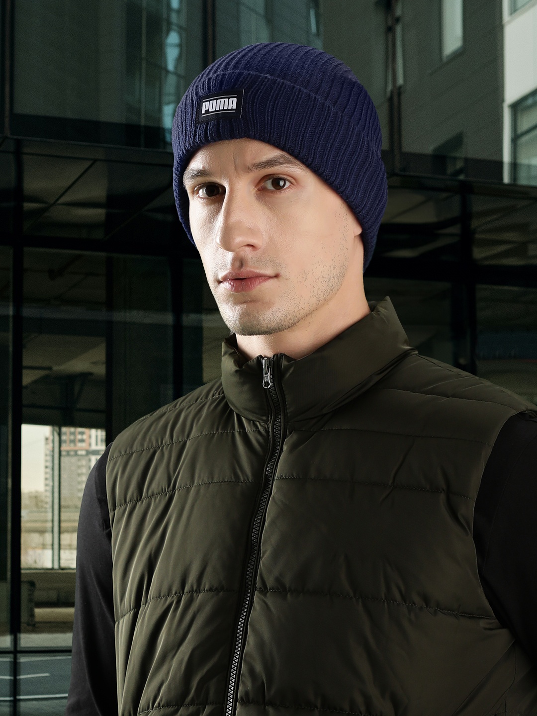 

Puma Unisex Blue Ribbed Classic Cuff Acrylic Beanie