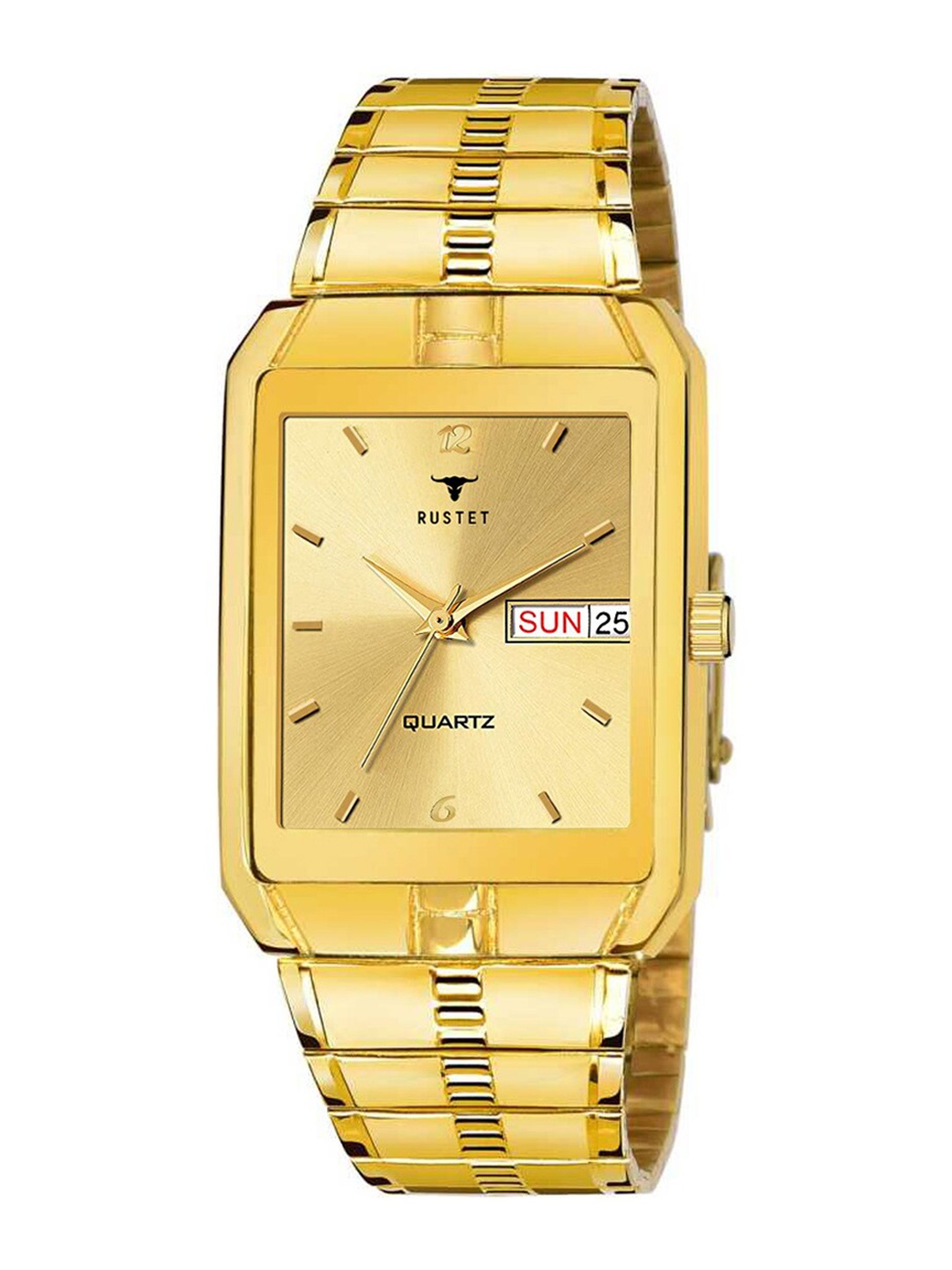 

RUSTET Men Gold-Toned Brass Dial & Gold Toned Stainless Steel Bracelet Style Straps Analogue Watch