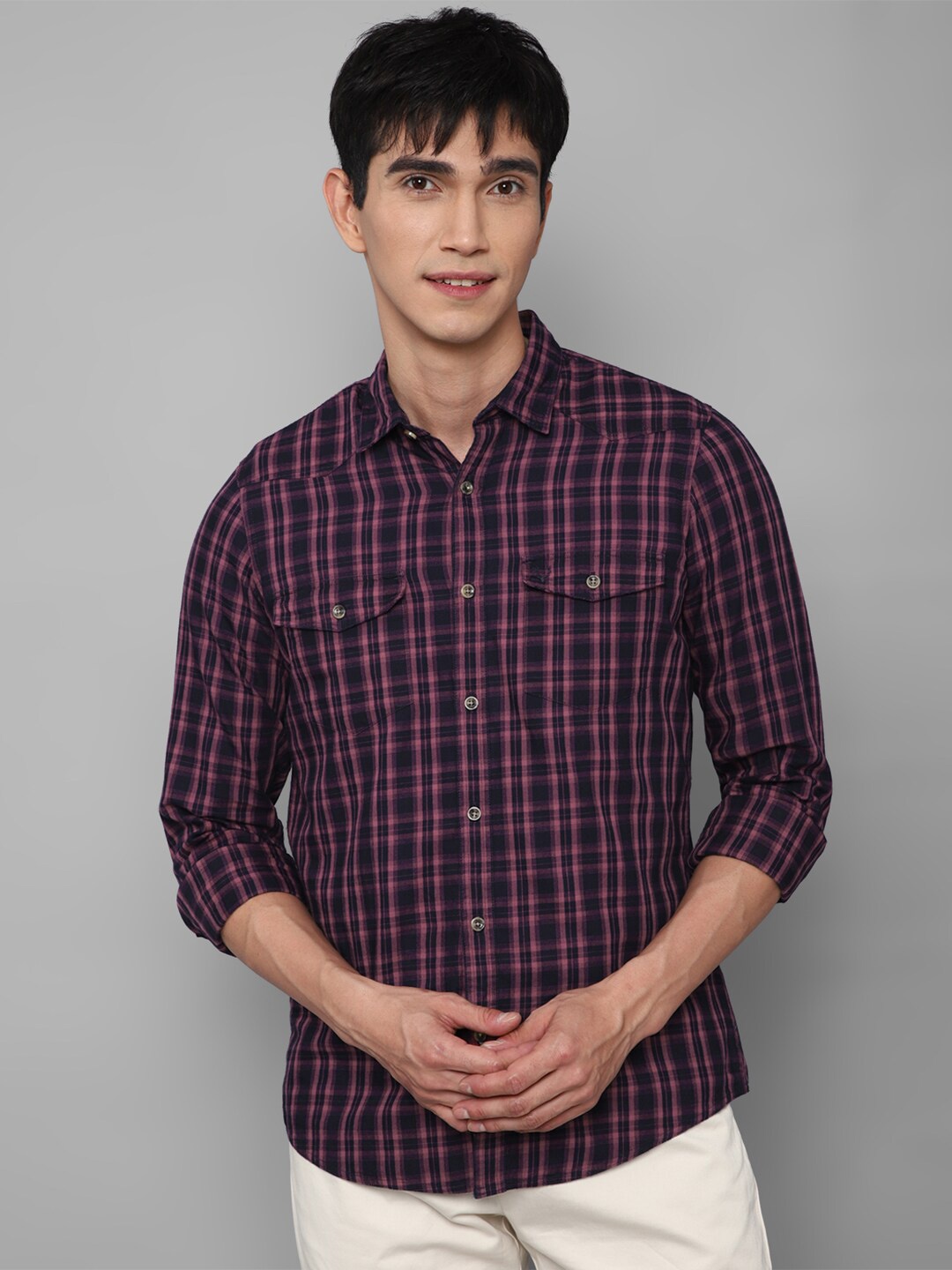 

Allen Solly Men Navy Blue Regular Fit Tartan Checked Casual Shirt