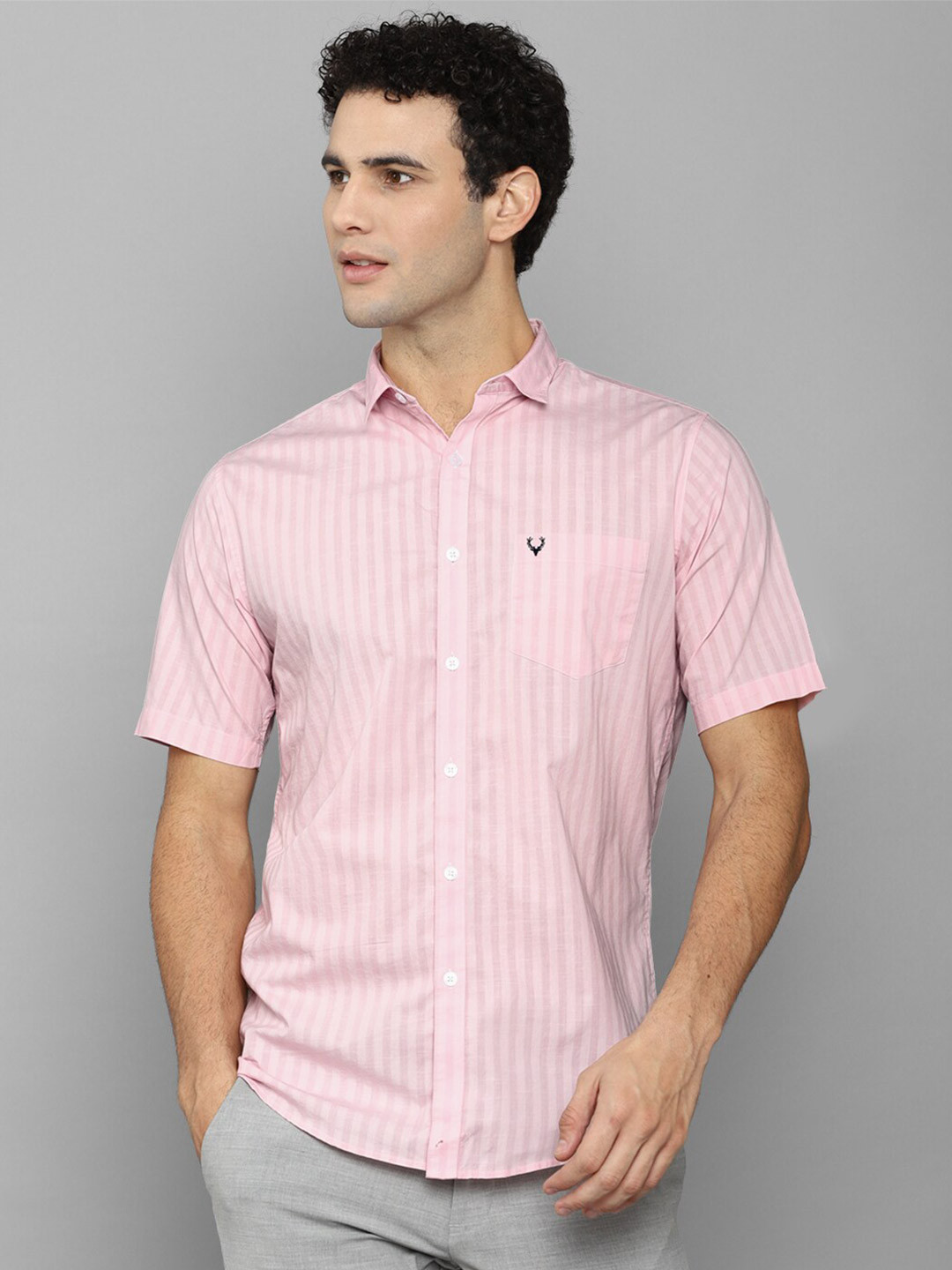 

Allen Solly Men Pink Striped Cotton Slim Fit Casual Shirt