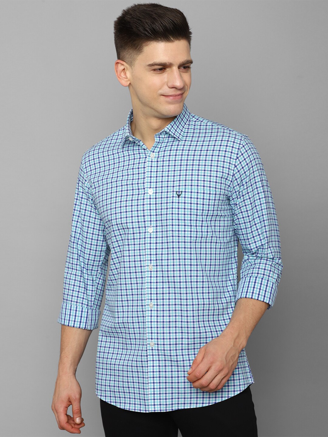 

Allen Solly Men Blue Slim Fit Gingham Checked Cotton Casual Shirt