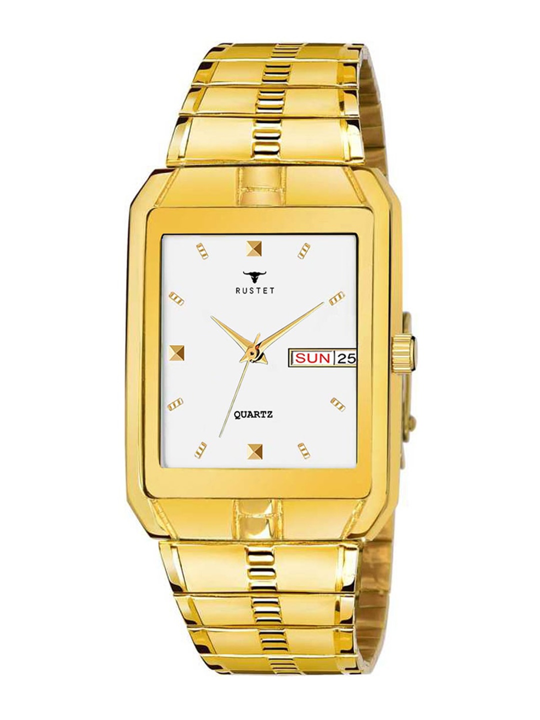 

RUSTET Men White Brass Dial & Gold Toned Stainless Steel Analogue Watch