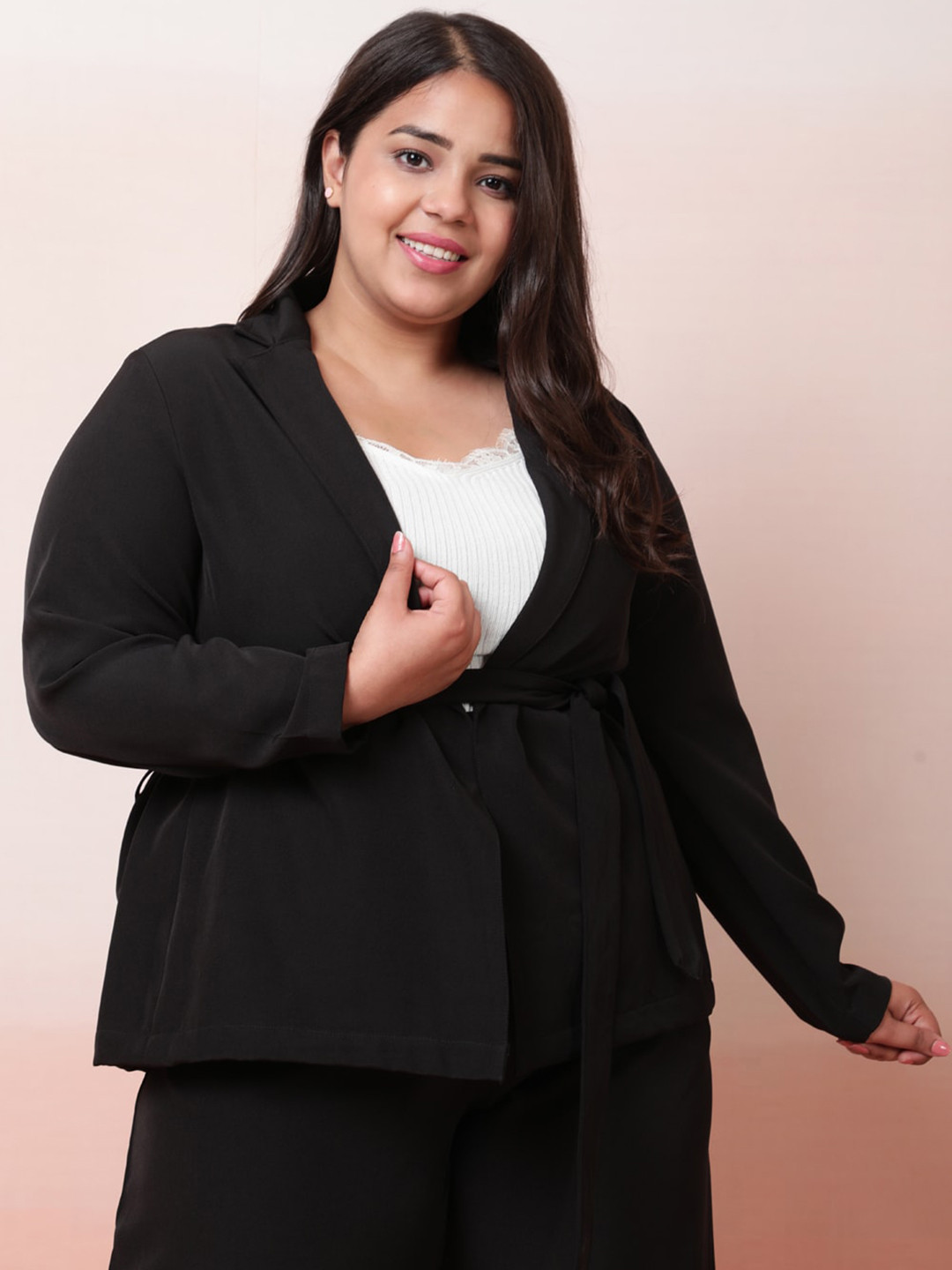 

Amydus Women Plus Size Black Solid Single Breasted Casual Blazer