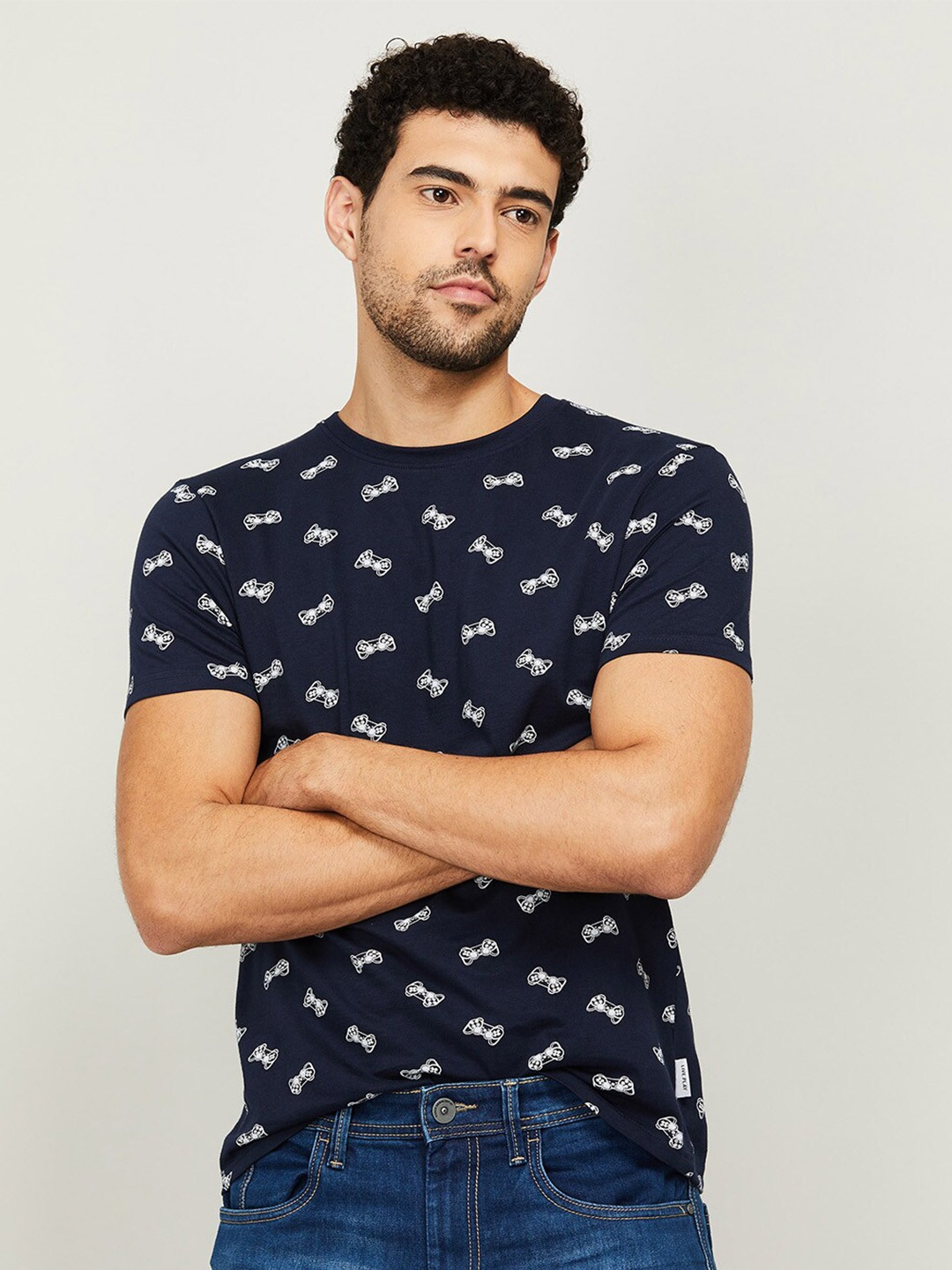 

Fame Forever by Lifestyle Men Navy Blue Printed 100% Cotton T-shirt